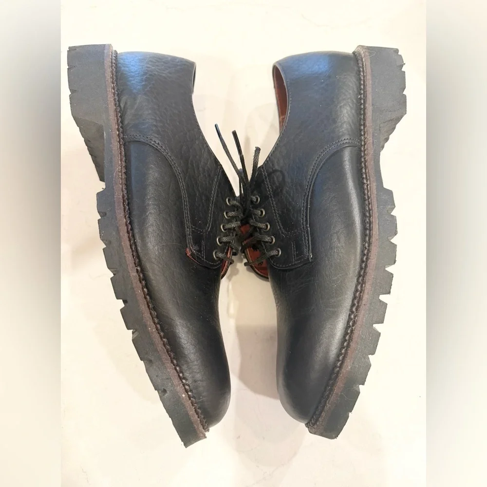 H.S.TRASK BLACK BISON LEATHER OXFORDS SHOES 10M - Picture 4 of 8